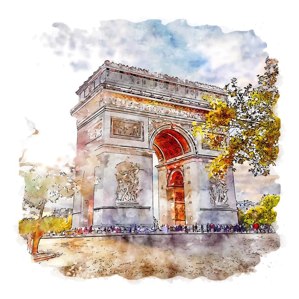 arco de triomphe Francia acquerello schizzo mano disegnato illustrazione vettore