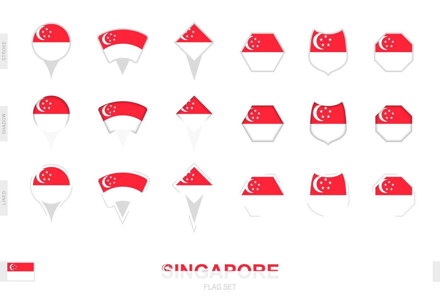 collezione di il Singapore bandiera nel diverso forme e con tre diverso effetti. vettore
