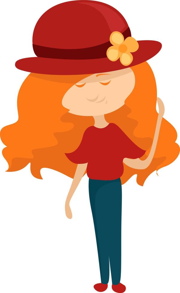 rosso dai capelli ragazza con un' rosso cappello , illustrazione, vettore su bianca sfondo