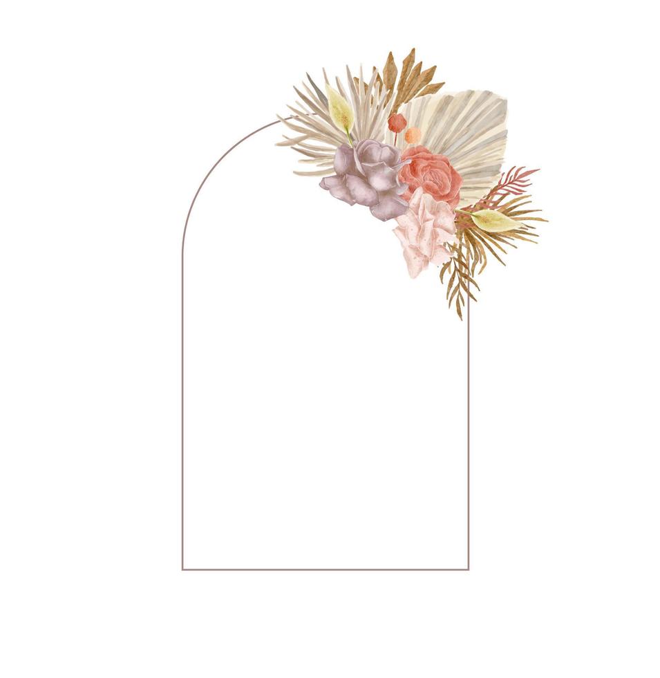 bellissimo boemo nozze arco con acquerello fiori Rose e le foglie. vettore vacanza illustrazione nel Vintage ▾ stile. floreale design.