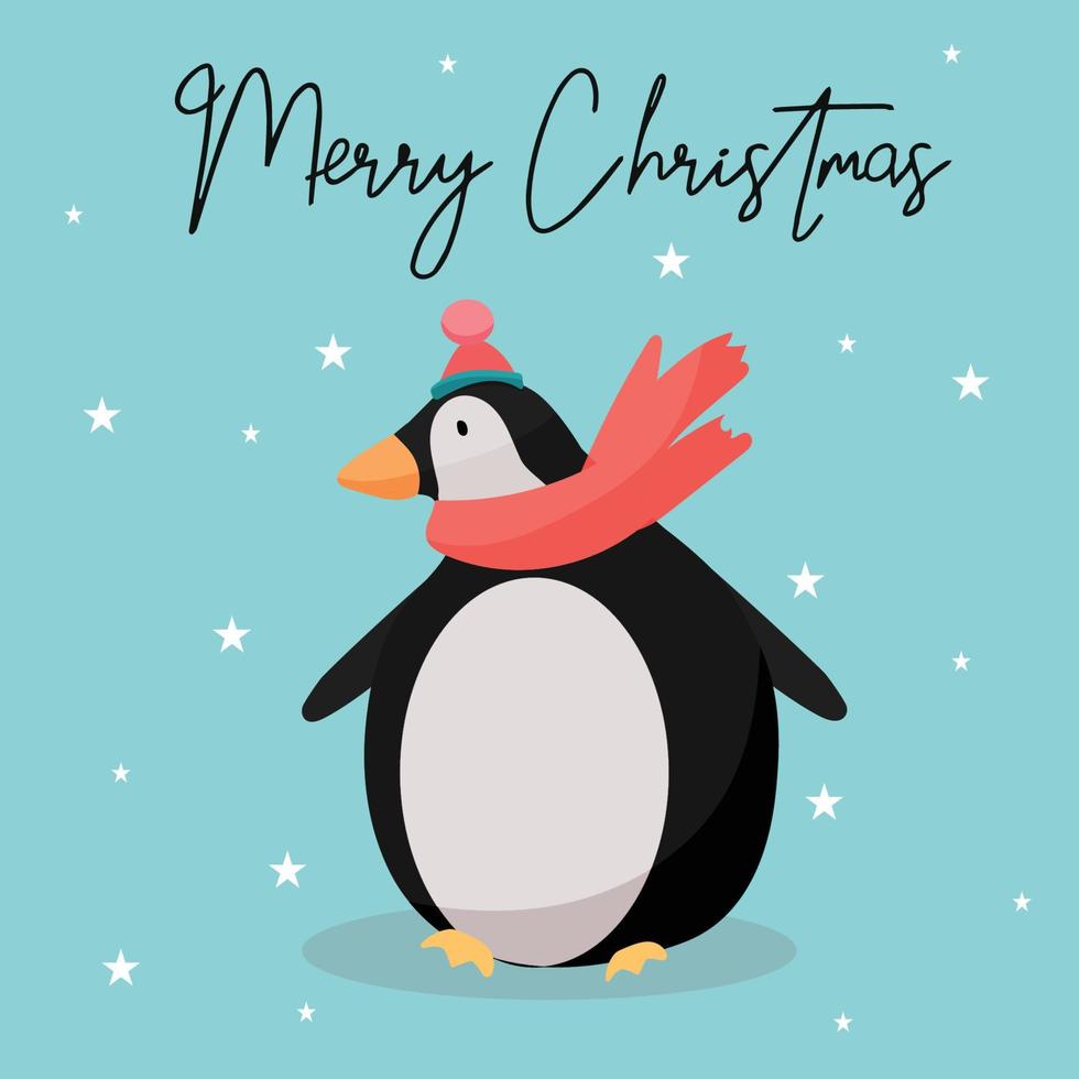 allegro Natale pinguino saluto carta. inverno vacanze vettore