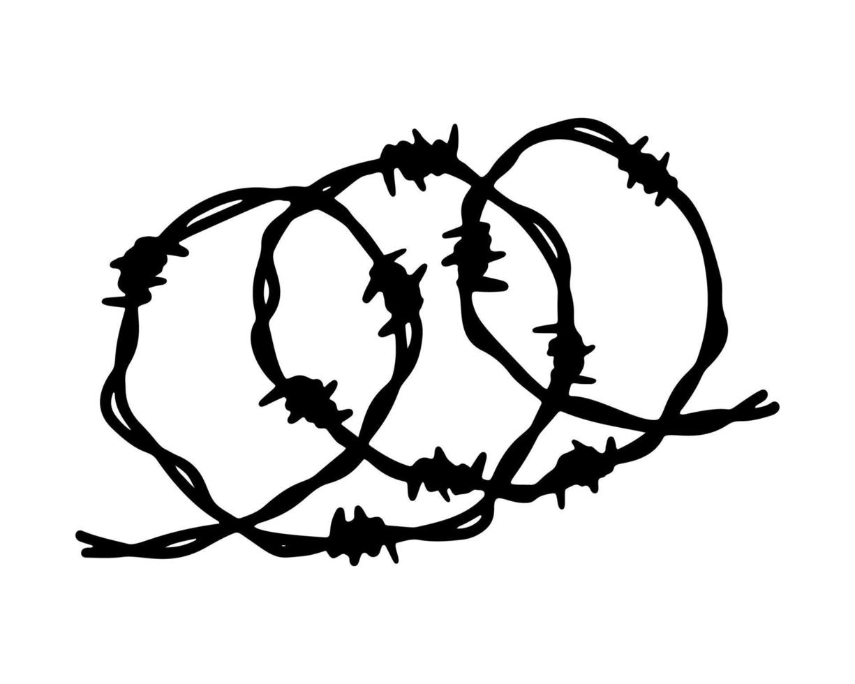 bobina di spinato filo. mano disegnato vettore illustrazione nel schizzo stile. design elemento per militare, sicurezza, prigione, schiavitù concetti