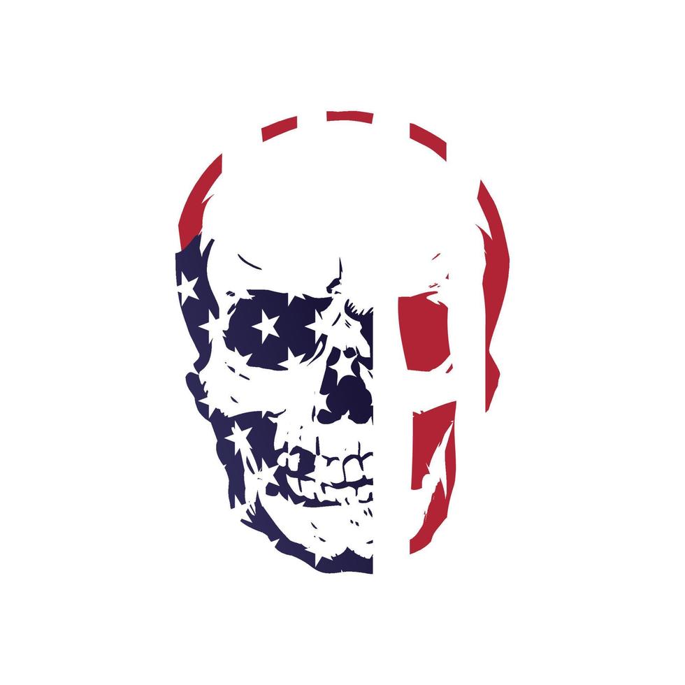 cranio con americano bandiera modello, cranio testa Stati Uniti d'America bandiera con grunge struttura vettore