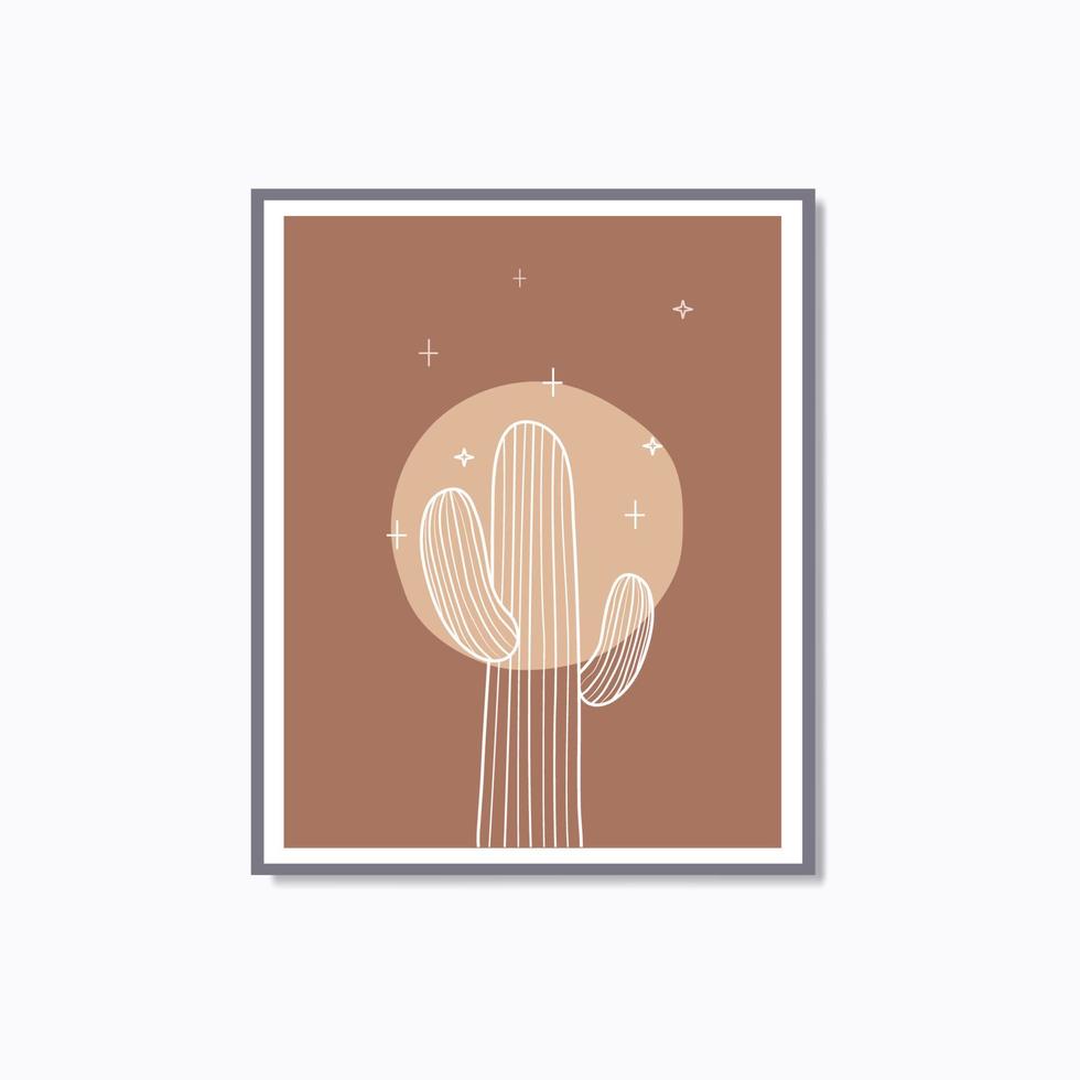 boho moderno minimalista lineare cactus pieno Luna parete arte manifesto vettore