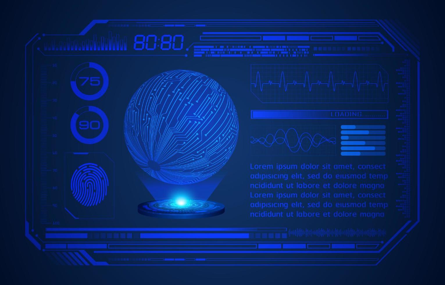 blu moderno hud tecnologia schermo sfondo con olografico globo vettore