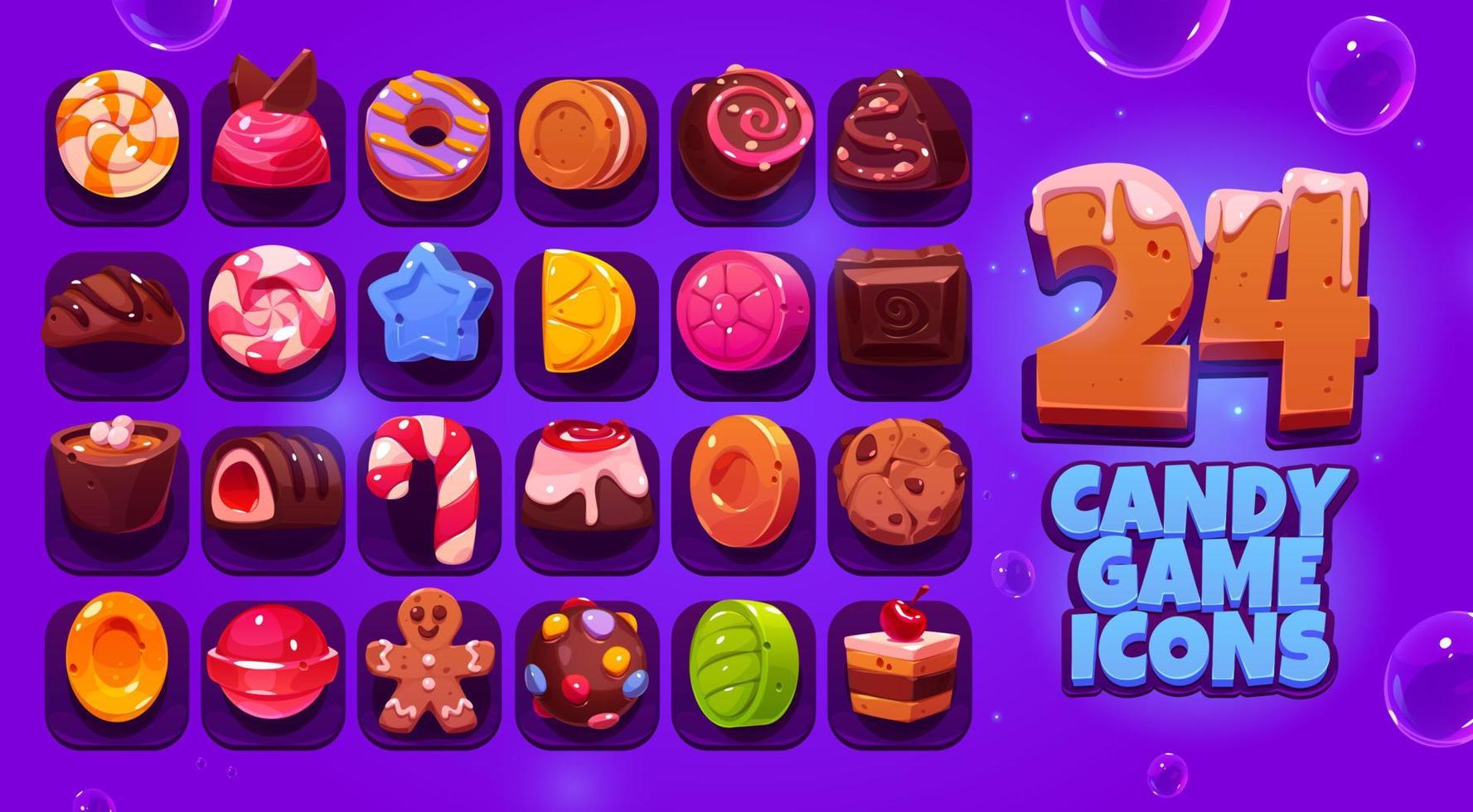 caramella gioco icone grande impostare, cartone animato vettore dolci