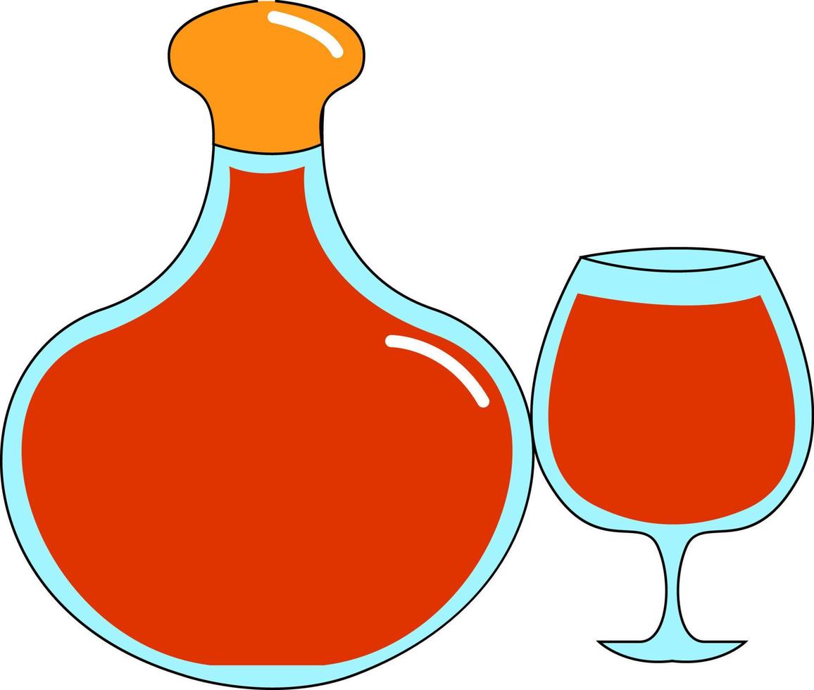 Cognac bicchiere e bottiglia, illustrazione, vettore su bianca sfondo.
