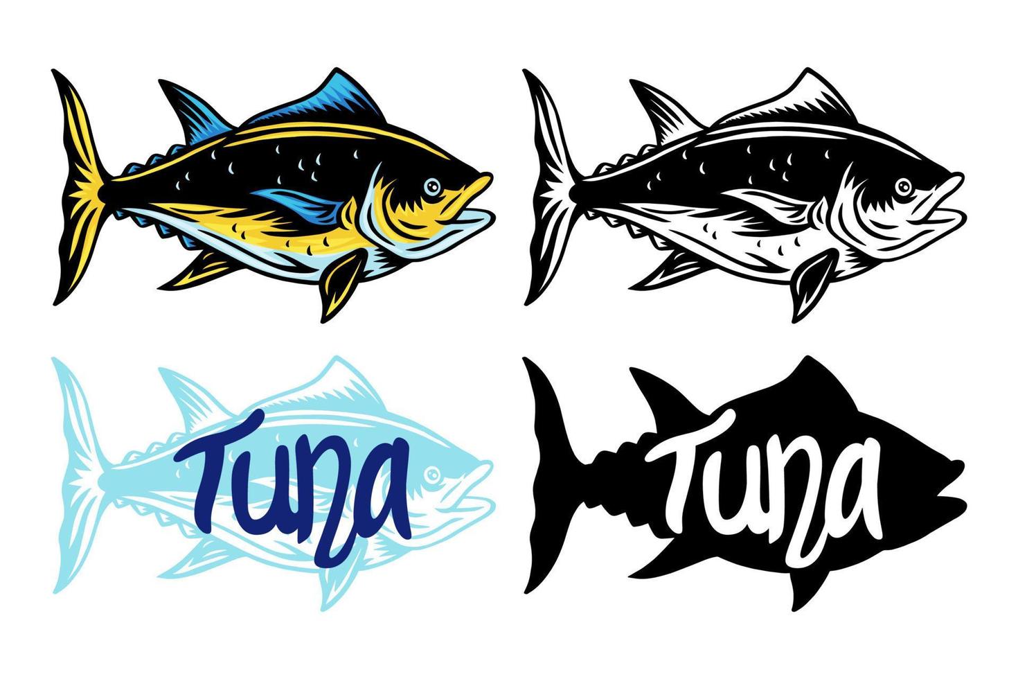 Vintage ▾ tonno silhouette lettering pesce retrò isolato vettore illustrazione su un' bianca sfondo.