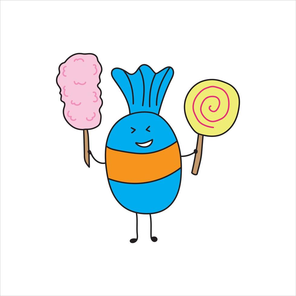 illustrazione vettore grafico bambini disegno stile divertente carino caramella Tenere lecca-lecca e cotone caramella nel un' cartone animato stile.