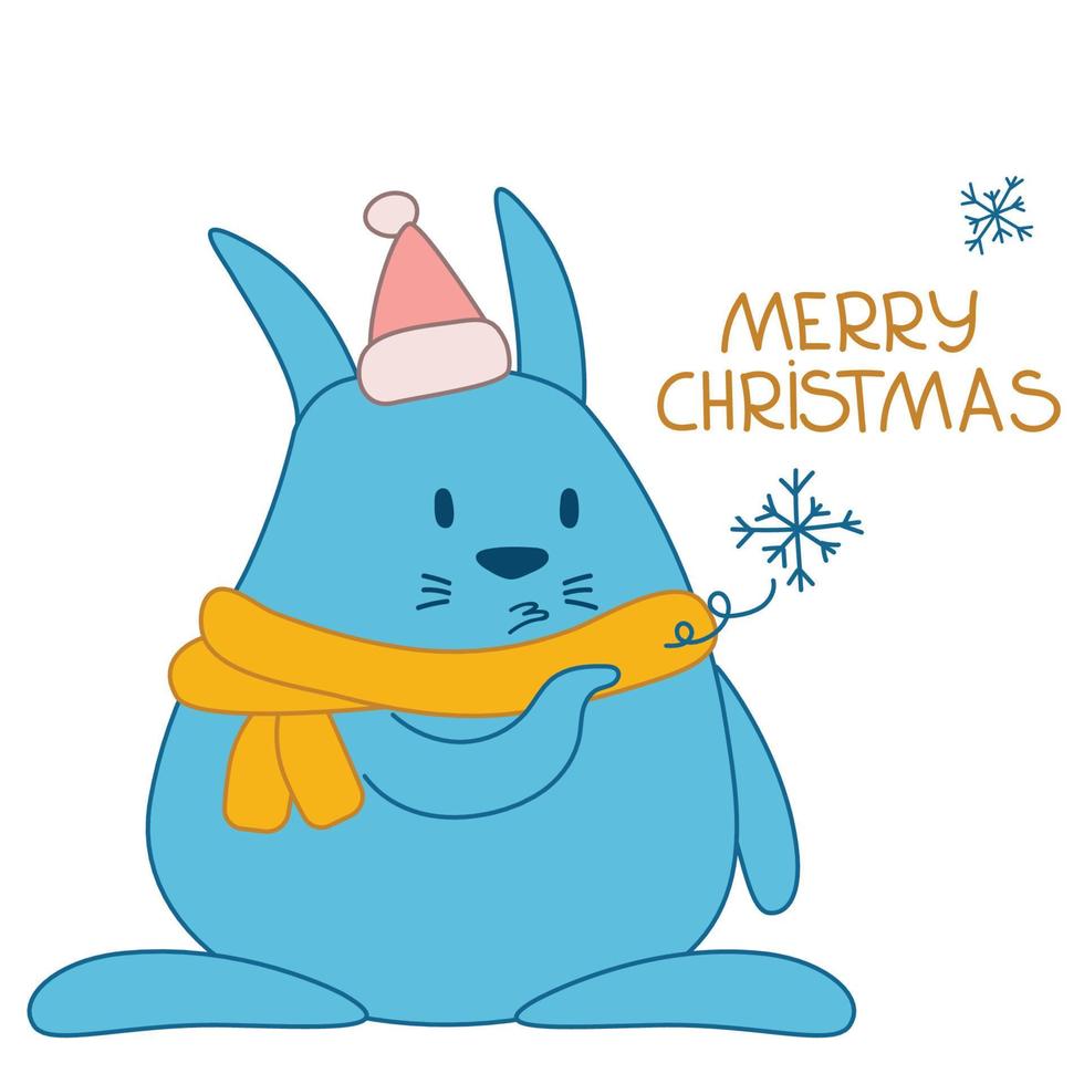 Natale carta con carino coniglio isolato. Natale carta con carino coniglio isolato su bianca. nuovo anno e allegro Natale. coniglio etichetta con fiocco di neve vettore