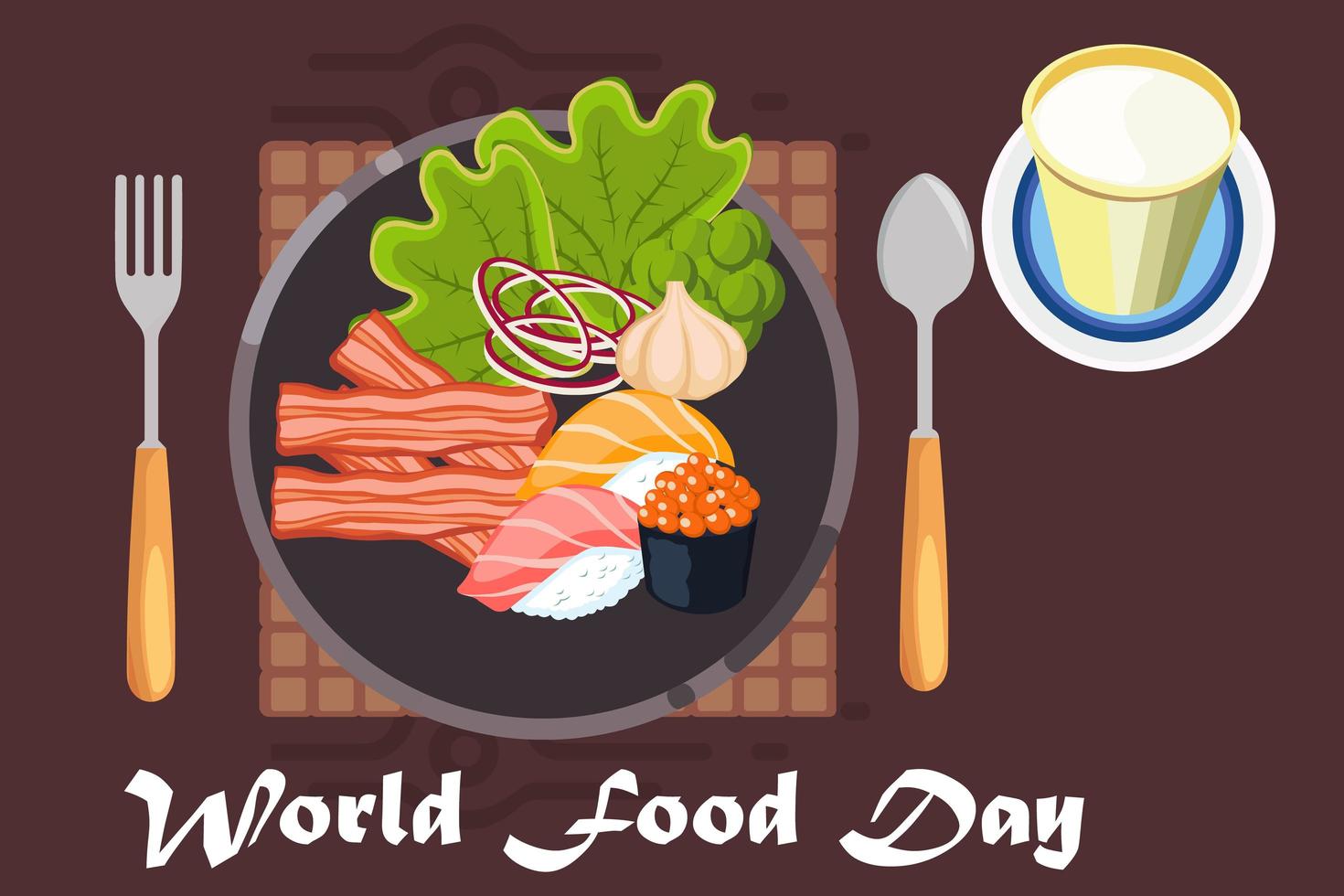 design della giornata mondiale dell'alimentazione con piatto vettore