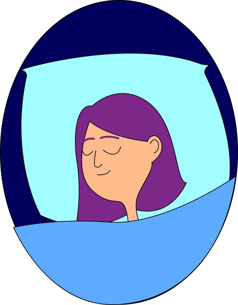 addormentato ragazza con viola capelli, illustrazione, vettore su bianca sfondo.
