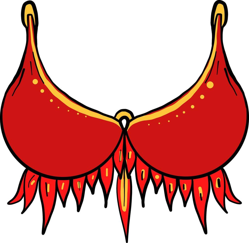 rosso decorativo reggiseno, illustrazione, vettore su bianca sfondo.