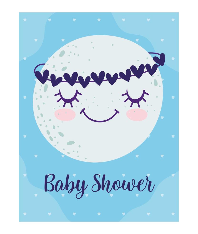 carta di baby shower con viso carino luna vettore