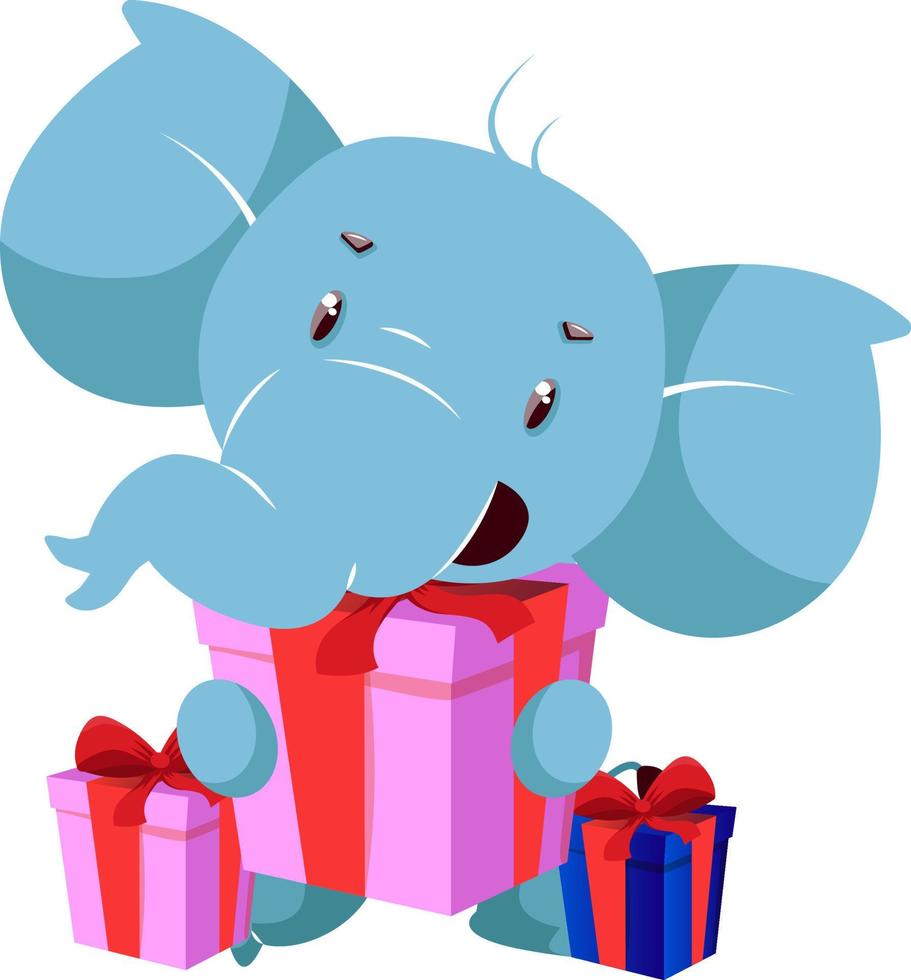 elefante con compleanno regalo, illustrazione, vettore su bianca sfondo.