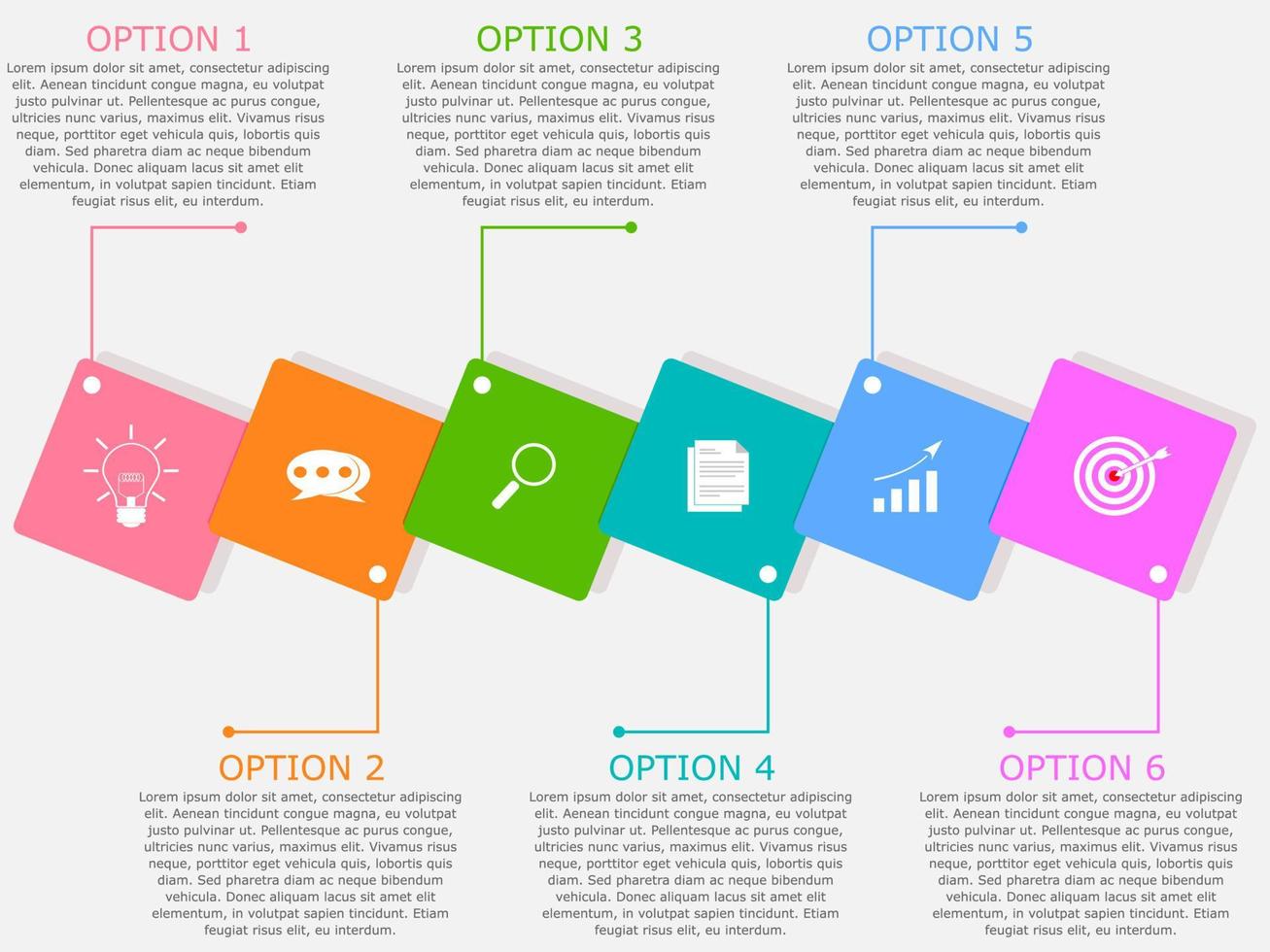 vettore illustrazione di presentazione attività commerciale Infografica modello con colorato piazza 6 opzioni.