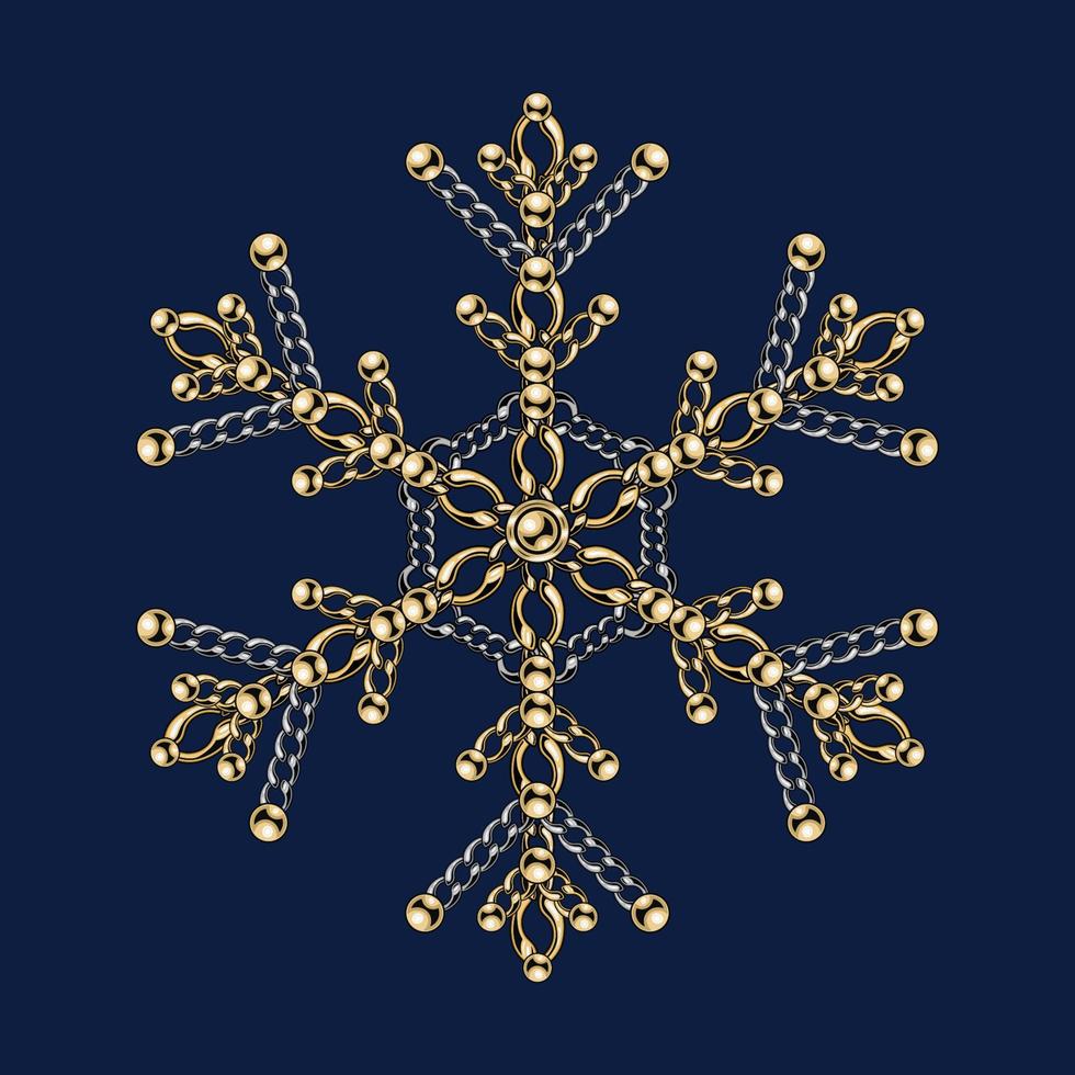 fantasia fiocco di neve fatto di gioielleria oro e argento Catene con brillante palla perline. elegante gioielleria illustrazione per inverno i saldi, Natale, nuovo anno vacanza, regalo decorazione. vettore