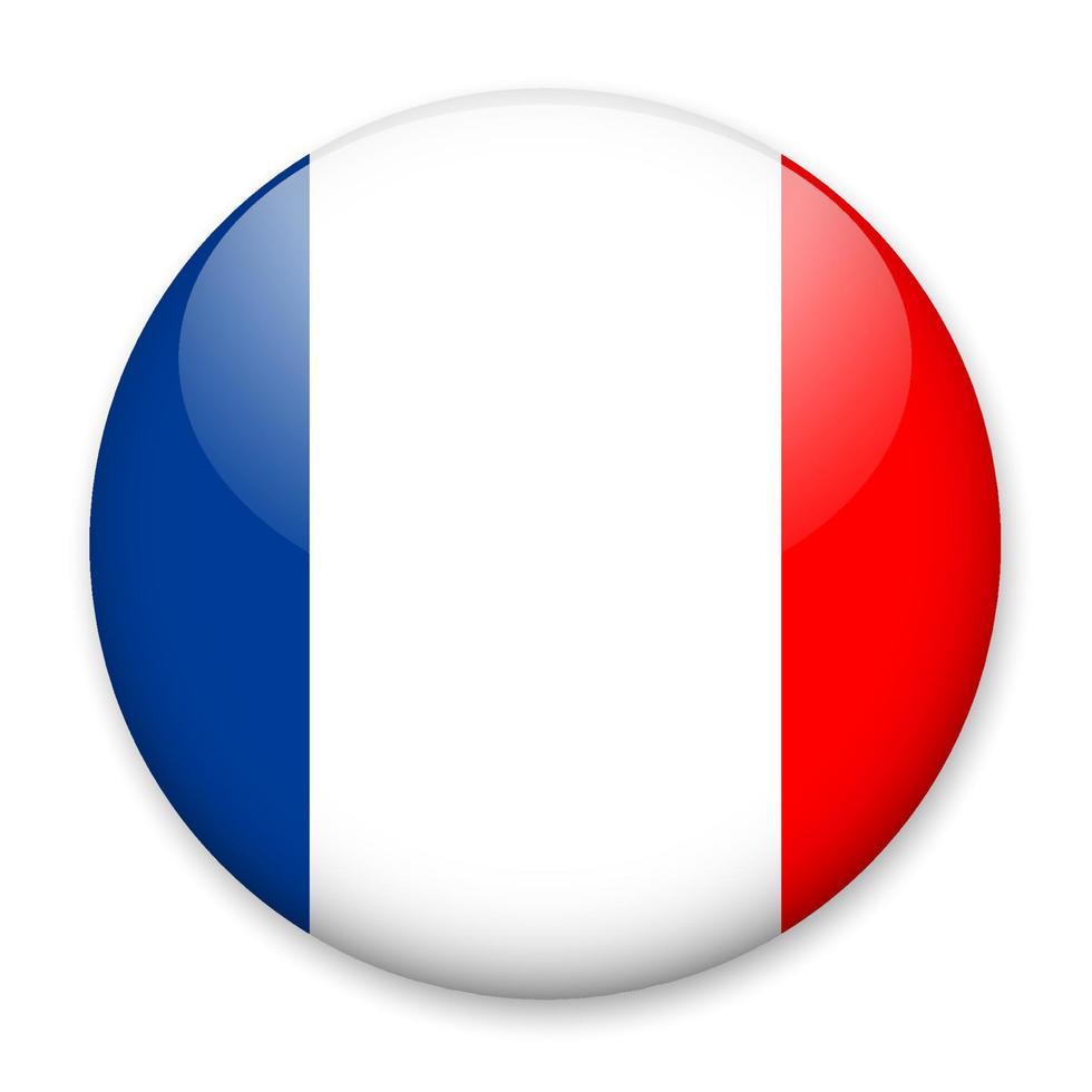bandiera di Francia nel il modulo di un' il giro pulsante con un' leggero bagliore e un' ombra. il simbolo di indipendenza giorno, un' souvenir, un' pulsante per commutazione il linguaggio su il luogo, un icona. vettore