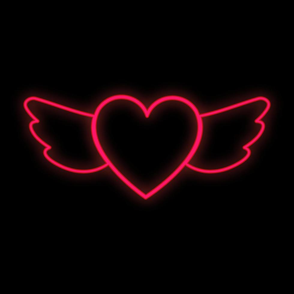 luminosa luminoso rosso festivo digitale neon cartello per un' memorizzare o saluto carta bellissimo brillante con amore Ali con un' cuore su un' nero sfondo. vettore illustrazione