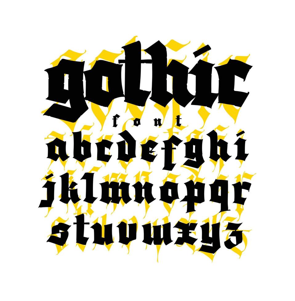 Gotico, Schermo inglese font. vettore. medievale latino lettere di diverso stili. europeo design. calligrafia e scritta. minuscolo lettere per loghi, etichette e tatuaggi. vettore