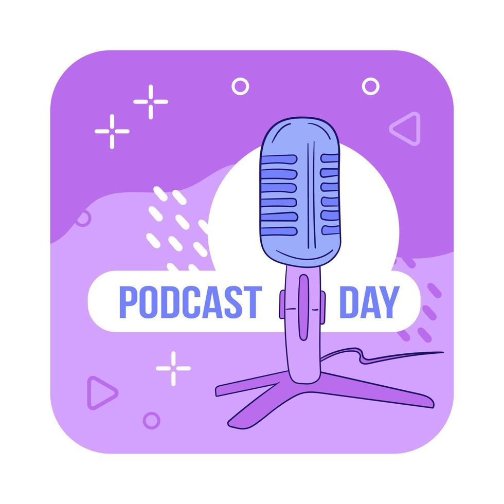 vettore illustrazione di internazionale Podcast giorno su settembre 30. adatto per saluto carta manifesto e striscione. microfono nel mano disegnato stile