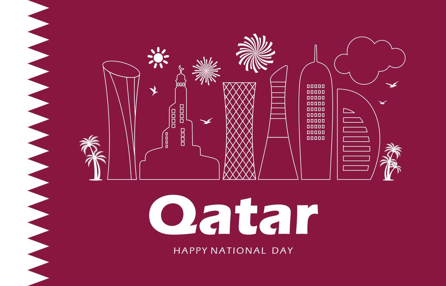 Qatar nazionale giorno celebrazione bandiera, moderno città doha, Qatar nazionale giorno 18 th dicembre. vettore linea illustrazione