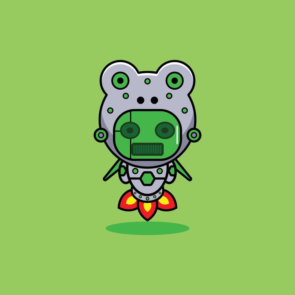 vettore illustrazione di cartone animato personaggio portafortuna costume animale razzo carino robot rana