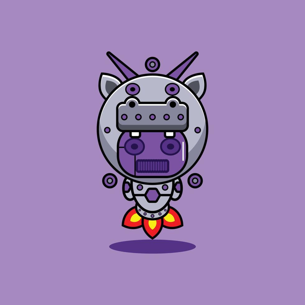 vettore illustrazione di cartone animato personaggio portafortuna costume animale razzo carino robot ippopotamo