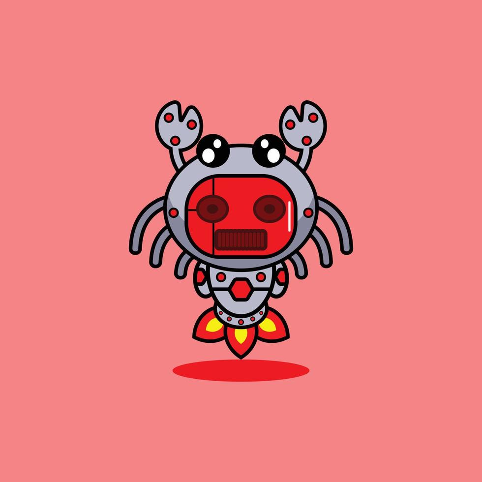 vettore illustrazione di cartone animato personaggio portafortuna costume animale razzo carino robot Granchio