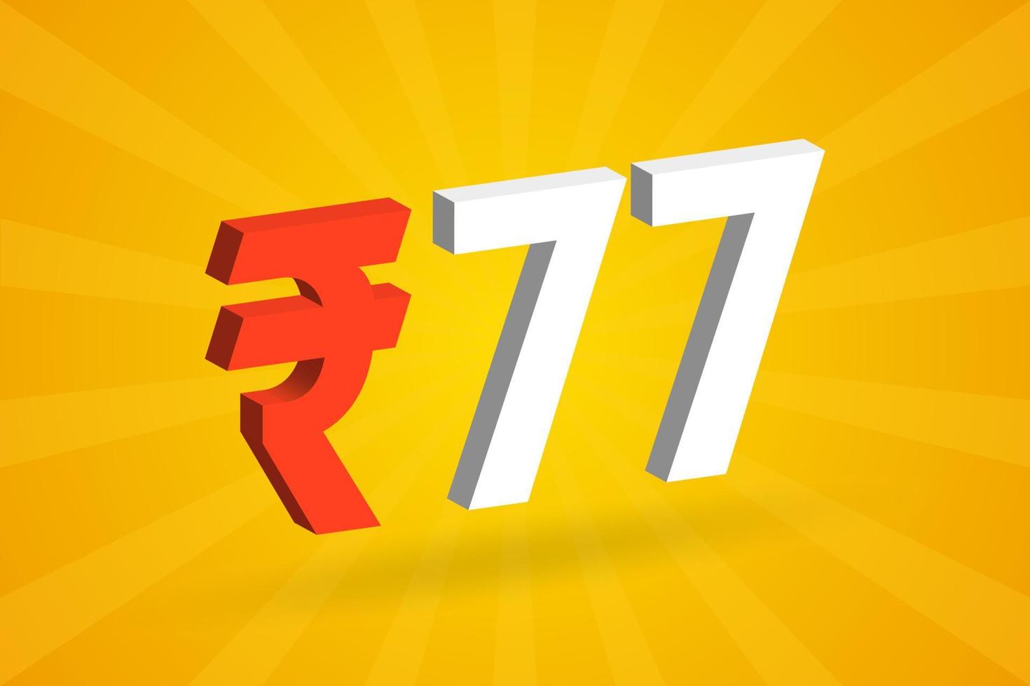 77 rupia 3d simbolo grassetto testo vettore Immagine. 3d 77 indiano rupia moneta cartello vettore illustrazione