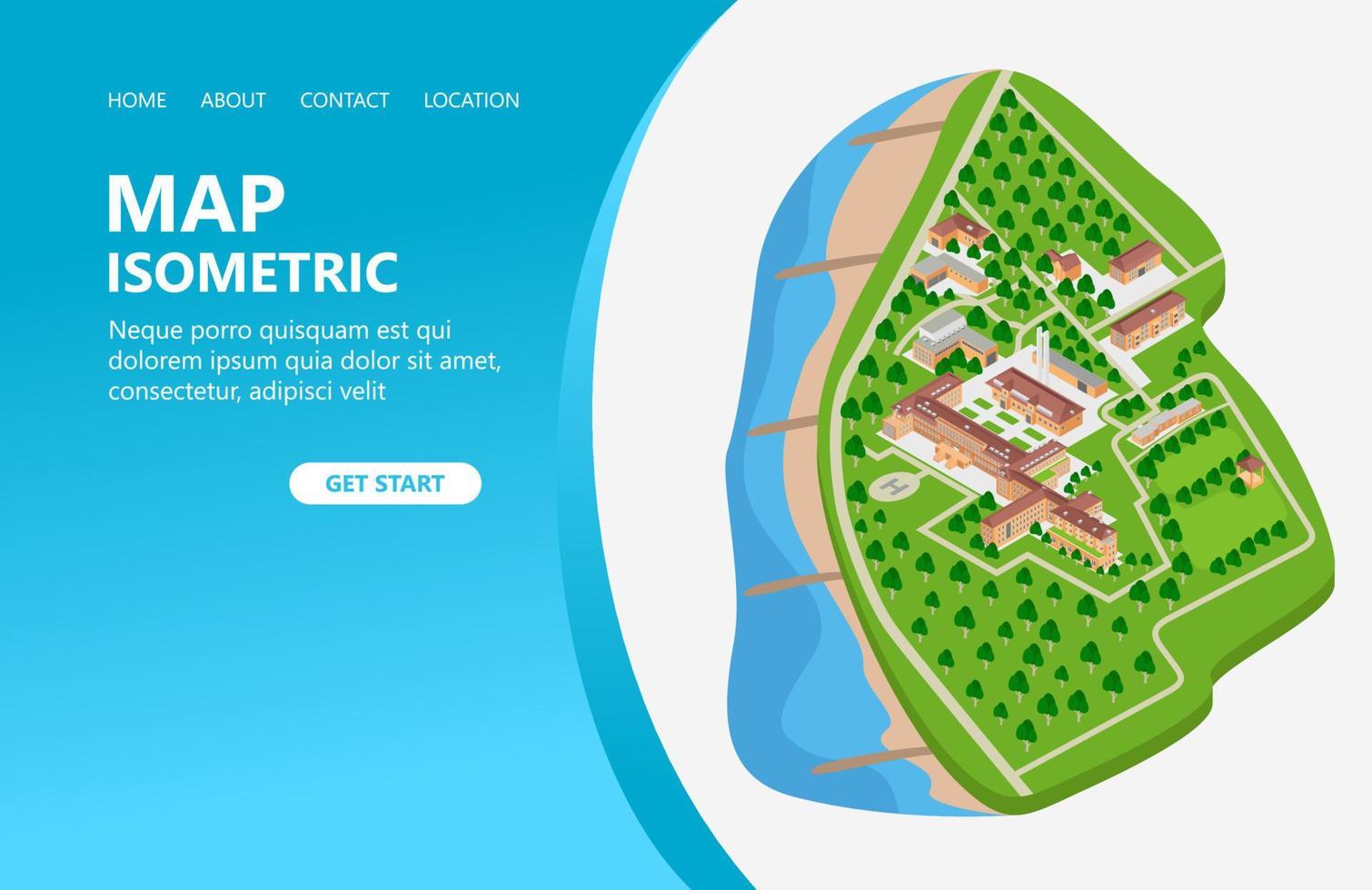 illustrazione di un' carta geografica di un' edificio nel il campagna adatto per atterraggio pagina, volantini, infografica, e altro grafico relazionato asset-vettore vettore