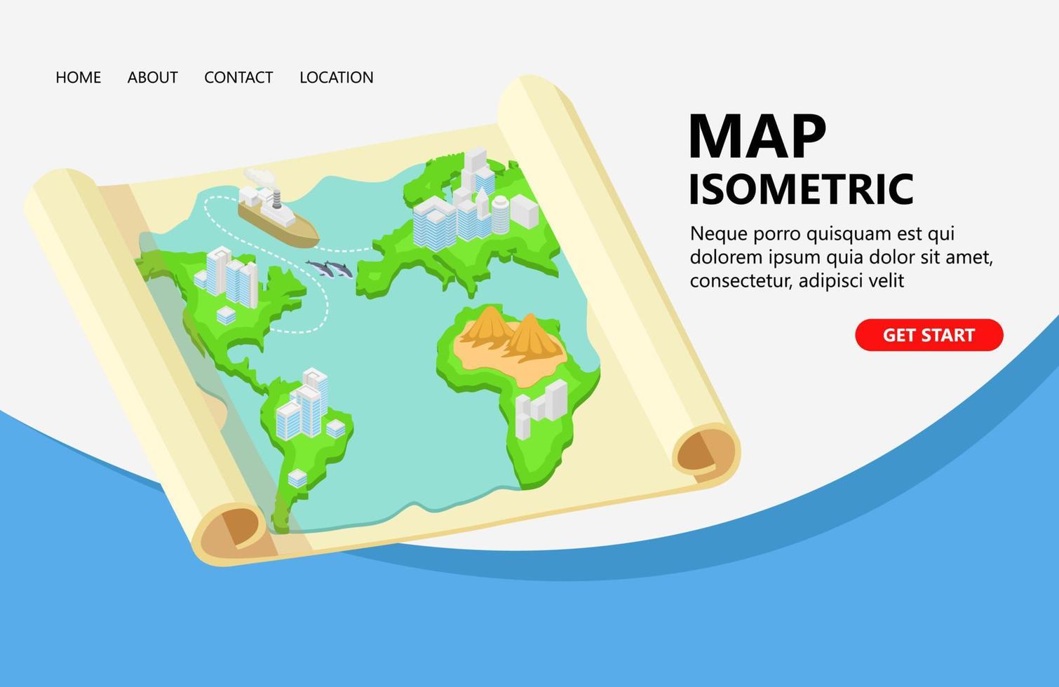 illustrazione di un' nave attraversamento il oceano su il carta geografica adatto per atterraggio pagina, volantini, infografica, e altro grafico relazionato asset-vettore vettore