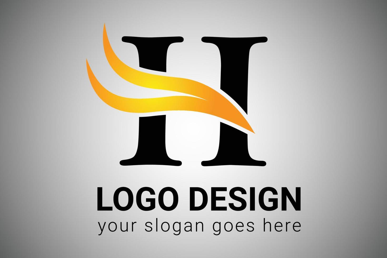 lettera h logo design con giallo e arancia elegante minimalista ala. creativo h lettera swoosh icona vettore illustrazione. h lettera logo design con fuoco fiamme e arancia swoosh vettore illustrazione.