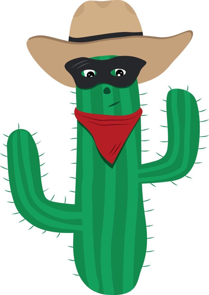 cactus cowboy vettore piatto disegno, cartone animato personaggio cactus indossare cowboy cappello e occhio maschera