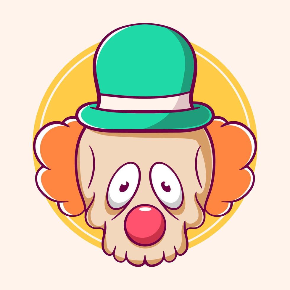 mano disegnato cranio clown cartone animato illustrazione vettore