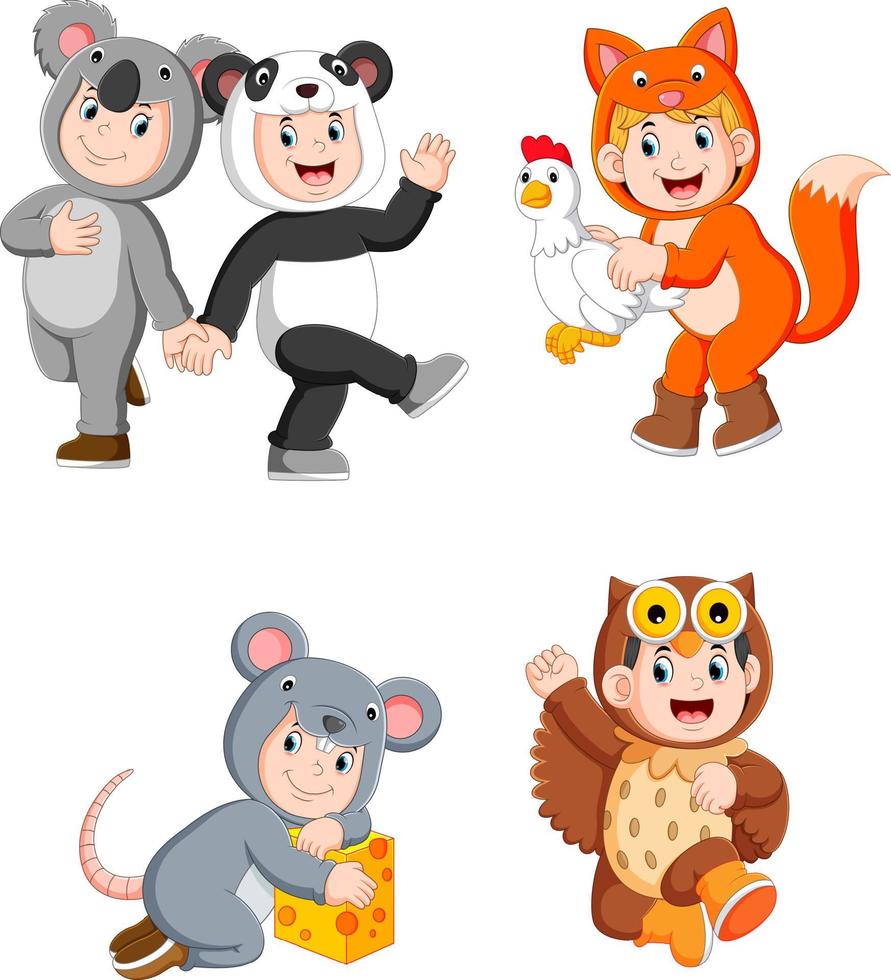 collezione bambini indossare carino animale costumi vettore