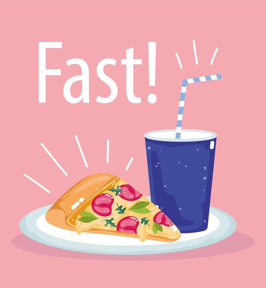 Fast food. pizza e soda, ristorante con menu malsano vettore