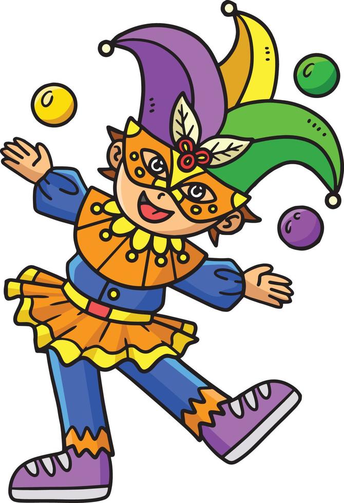 mardi gras giullare ragazzo cartone animato colorato clipart vettore