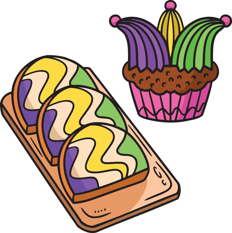 mardi gras arcobaleno Cupcake pane cartone animato clipart vettore