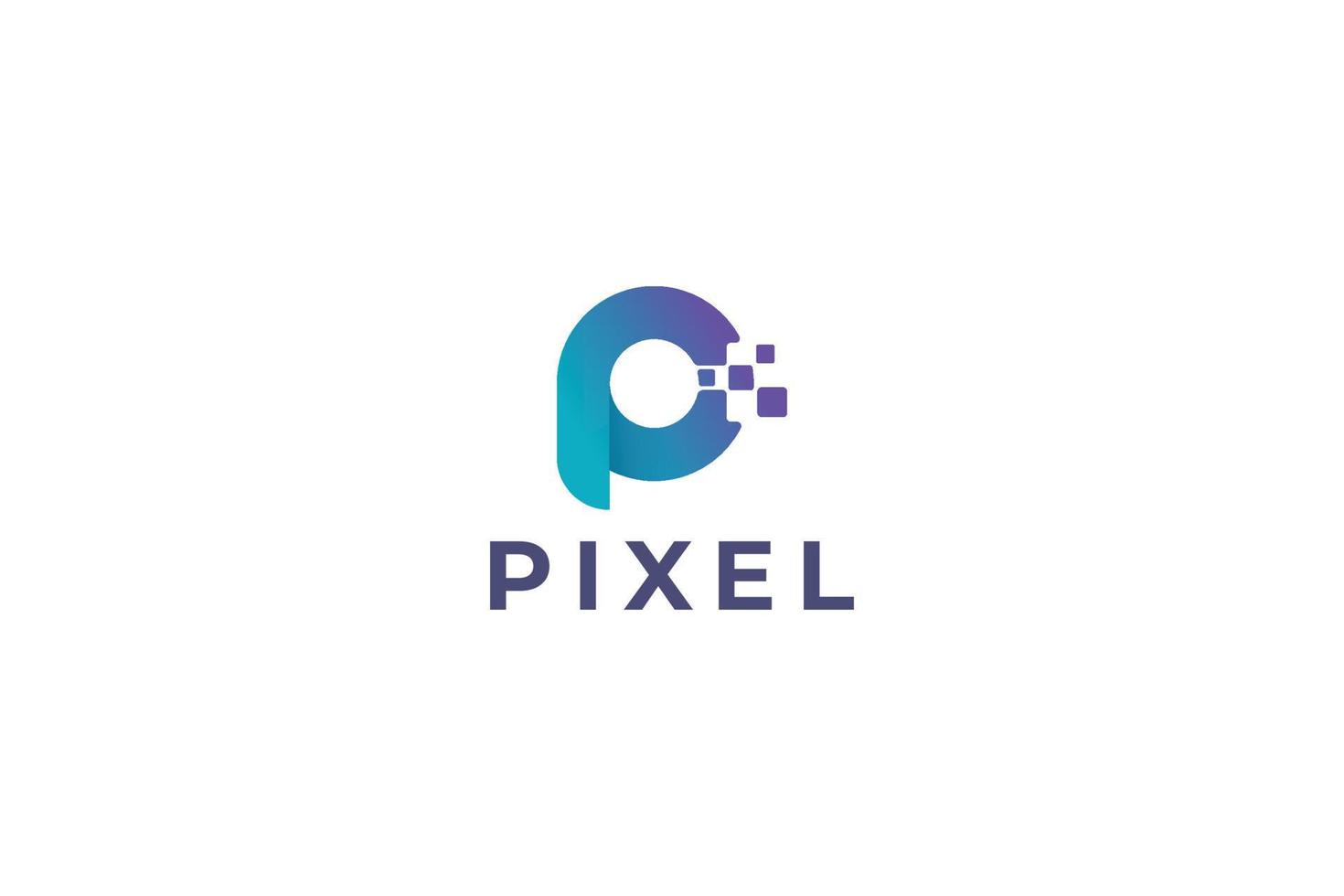 lettera p creativo tecnologico moderno dati pixel logo vettore