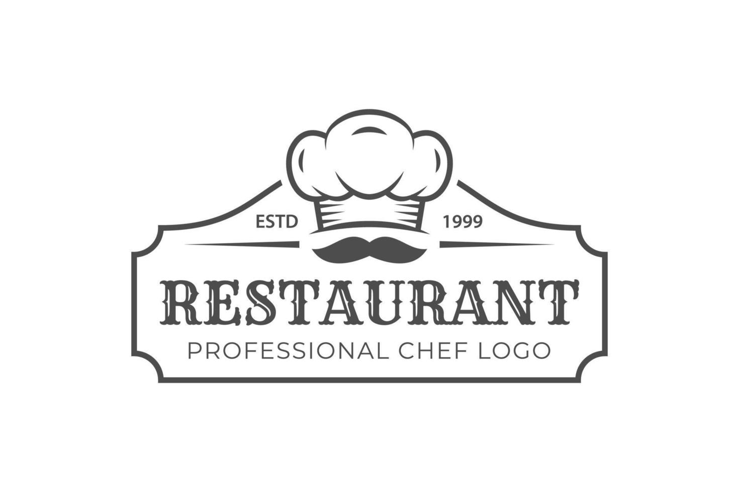 Vintage ▾ retrò ristorante e professionale capocuoco logo design con un' berretto o capocuoco cappello e distintivo concetto design vettore