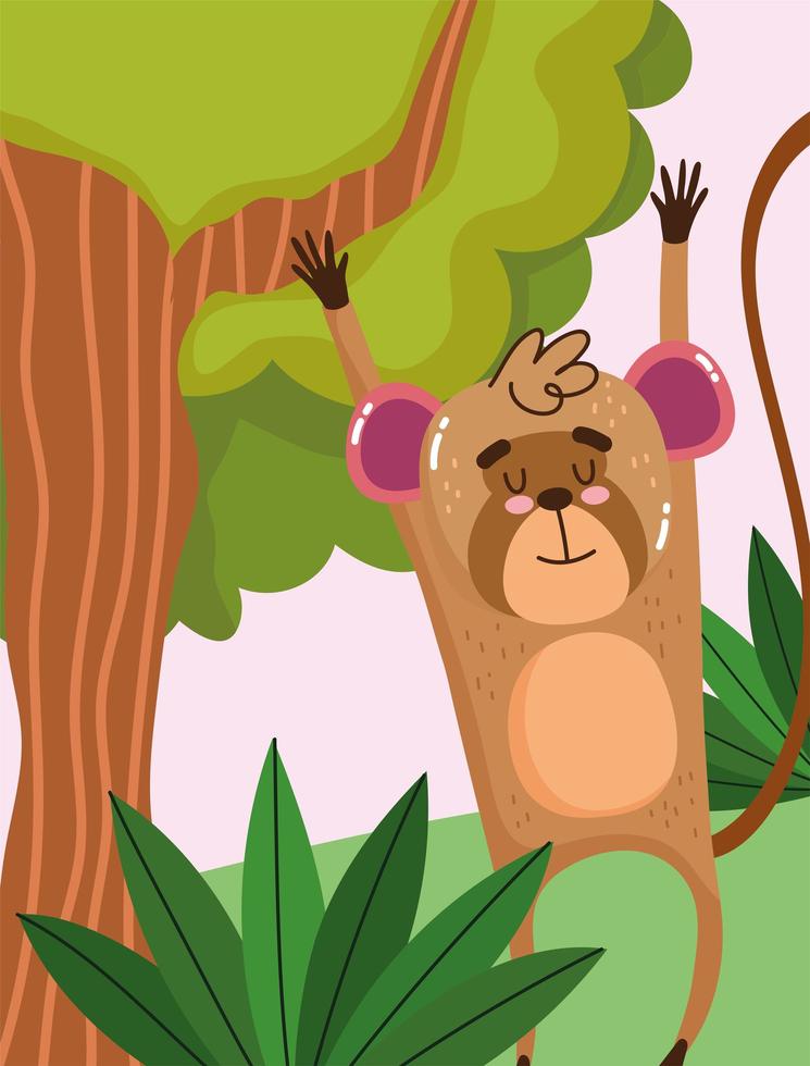 scimmia carina appesa a un ramo di un albero vettore