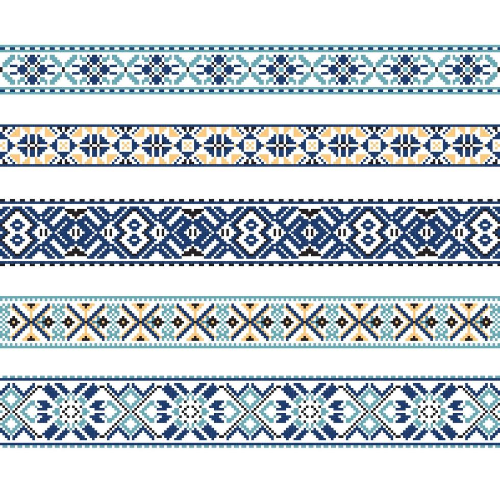 impostato di etnico ornamento modello nel blu colori vettore