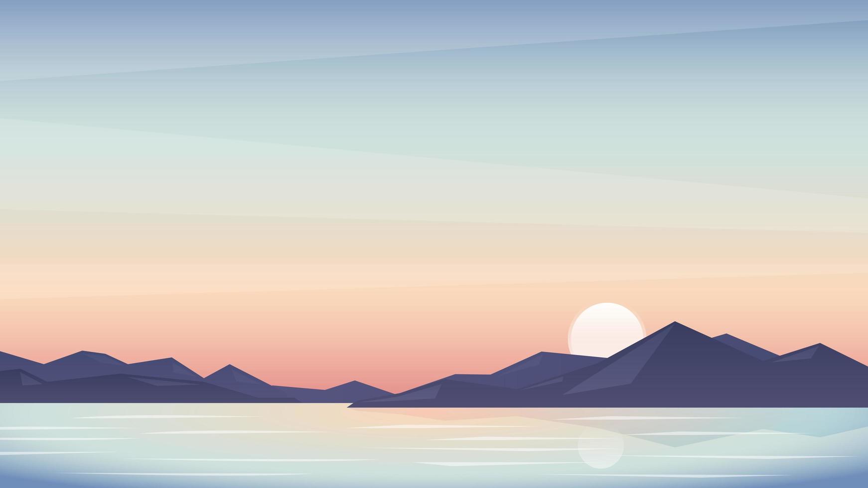 sfondo paesaggio tramonto con le montagne vettore