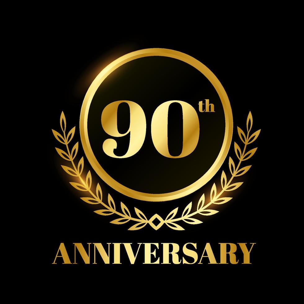 d'oro distintivo cerchio nozze anniversario etichette celebrazione numero con cotone nastro 90 anni vettore