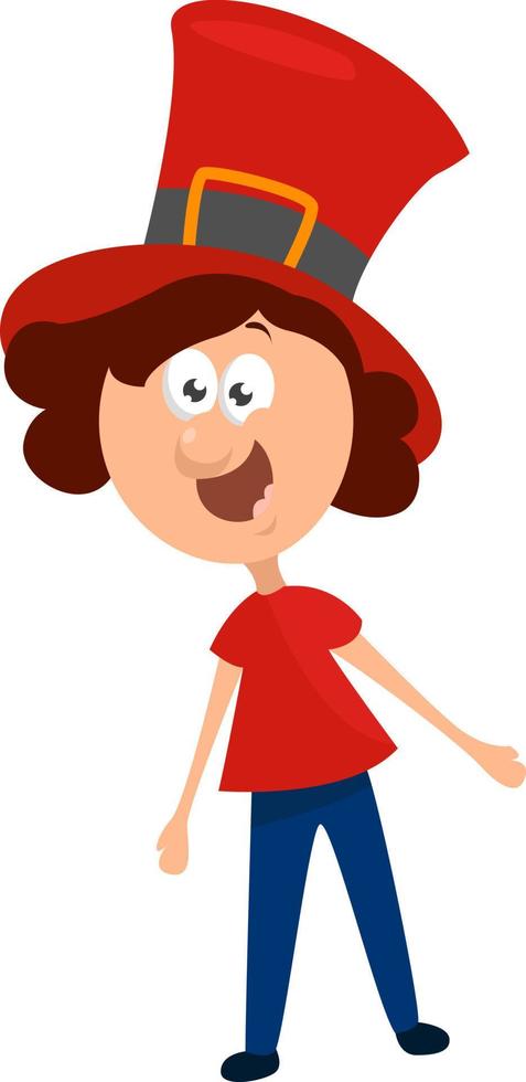 ragazza con un' grande rosso cappello, illustrazione, vettore su bianca sfondo