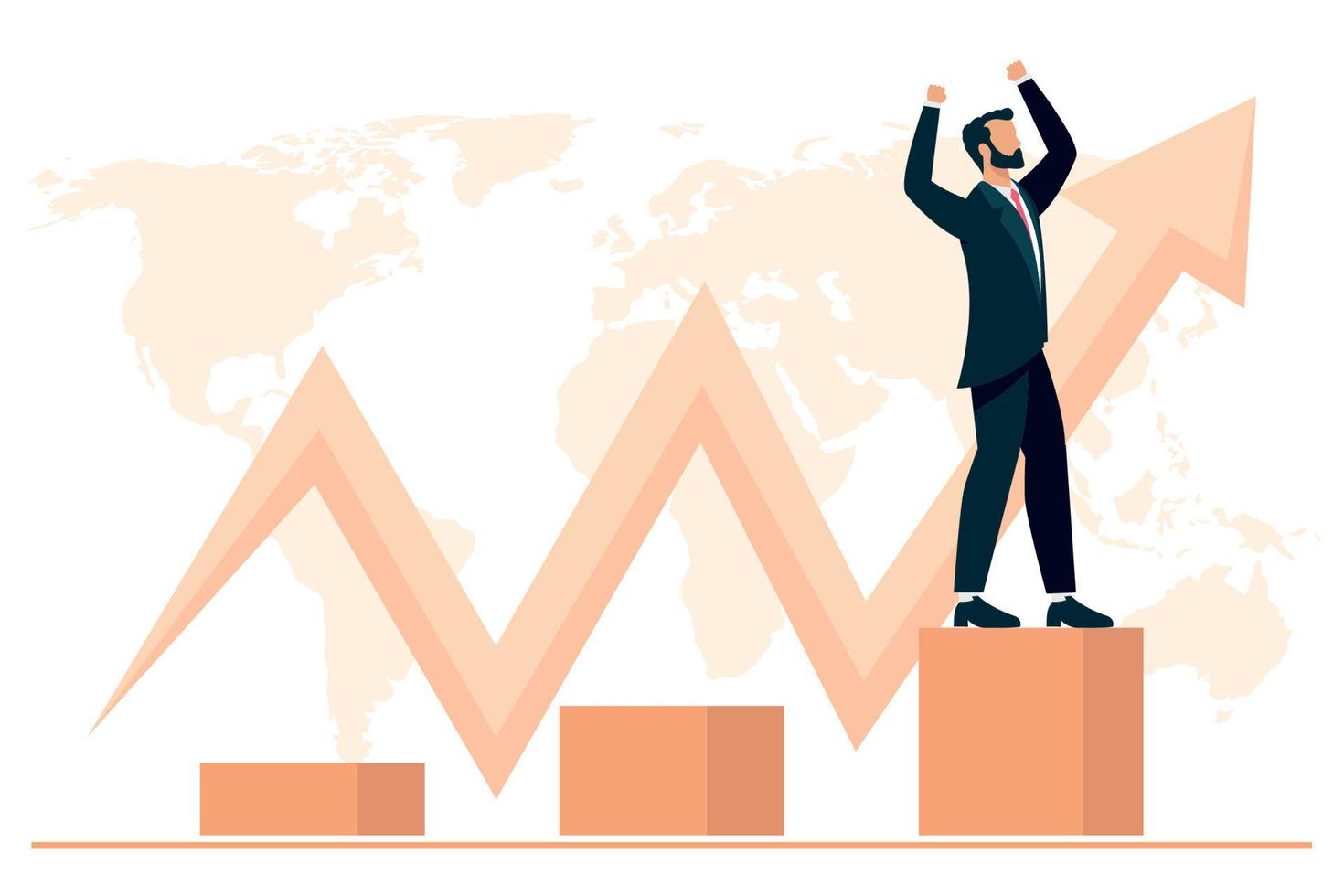 uomo d'affari in piedi nel statistica barre vettore