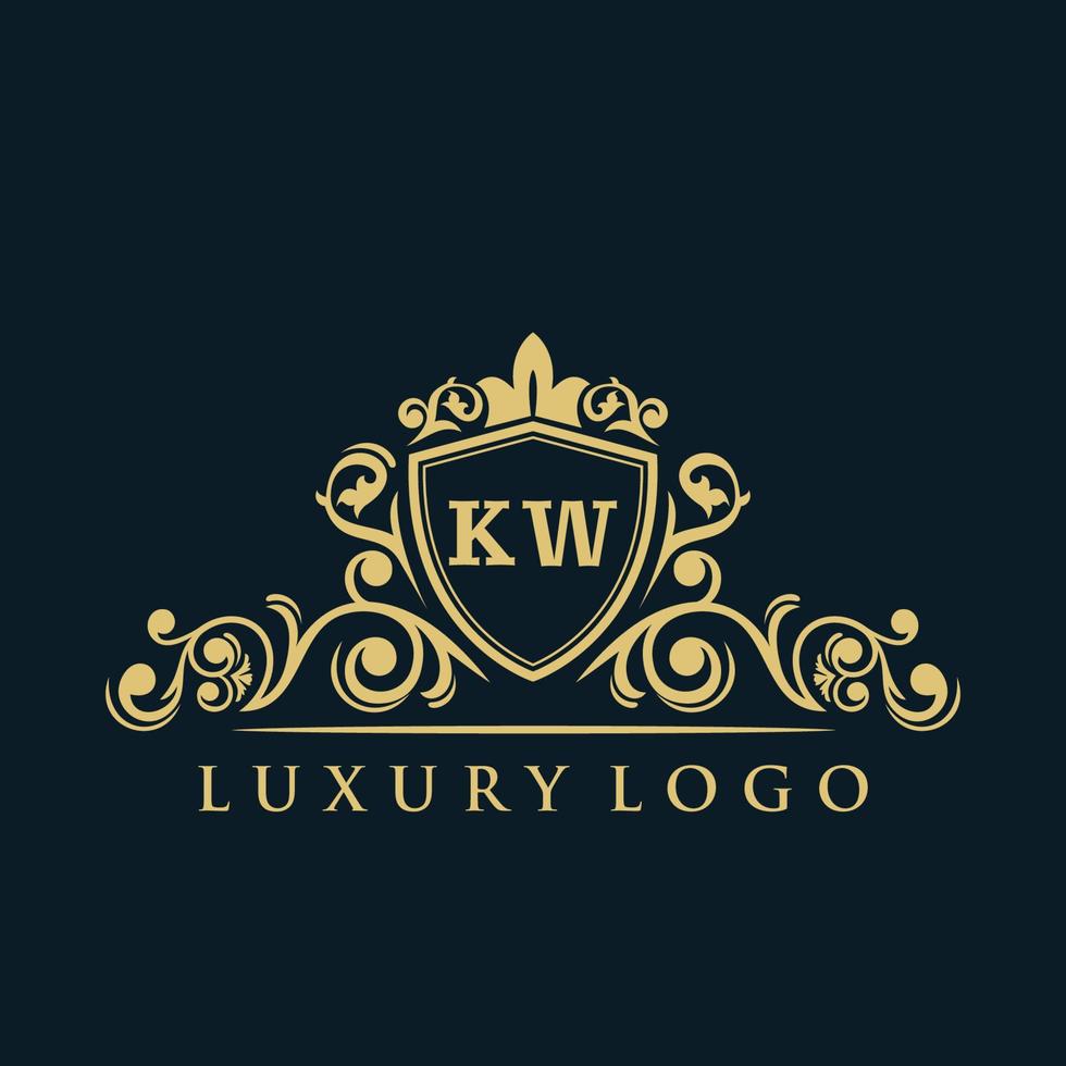 lettera kw logo con lusso oro scudo. eleganza logo vettore modello.