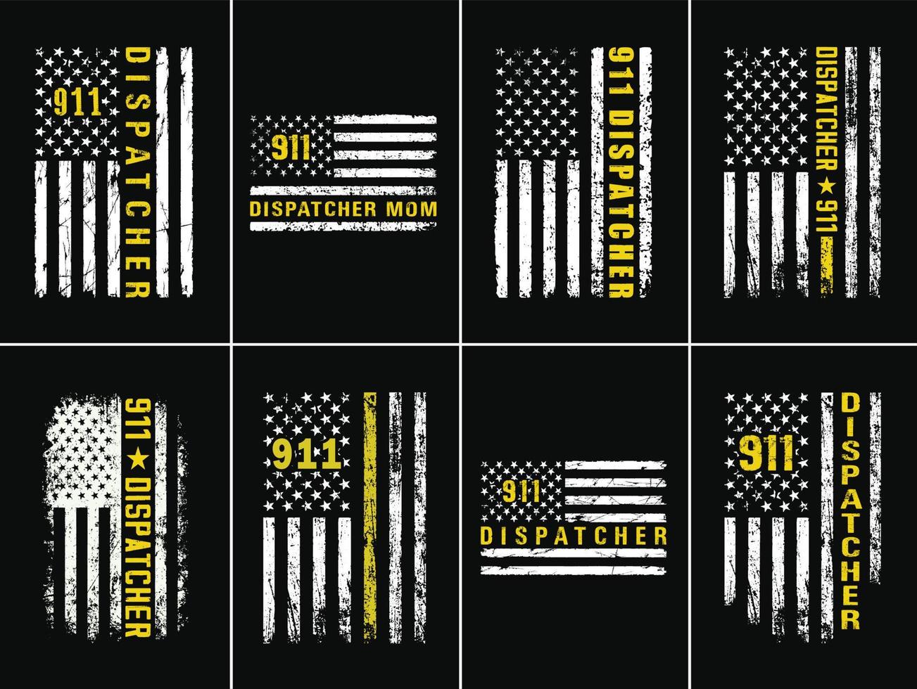 911 dispatcher con Stati Uniti d'America bandiera design fascio. primo responder t camicia arte. vettore