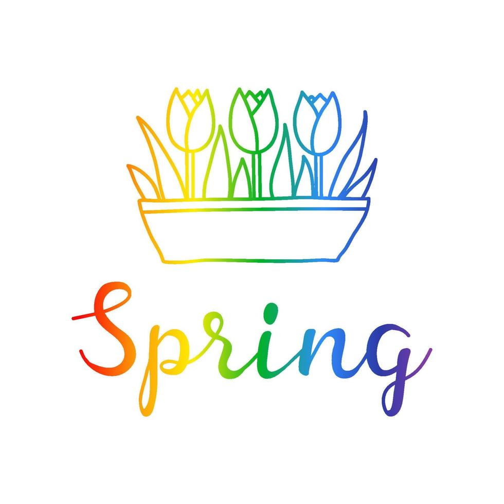 colorato lettering primavera con tulipano fiori. vettore